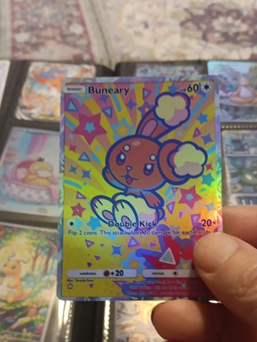 Buneary Pokémon Holographic Trading Card - Pink & Yellow
